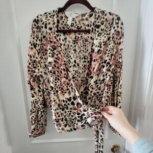 Addition Elle Leopard Print Wrap Blouse - Size 1X